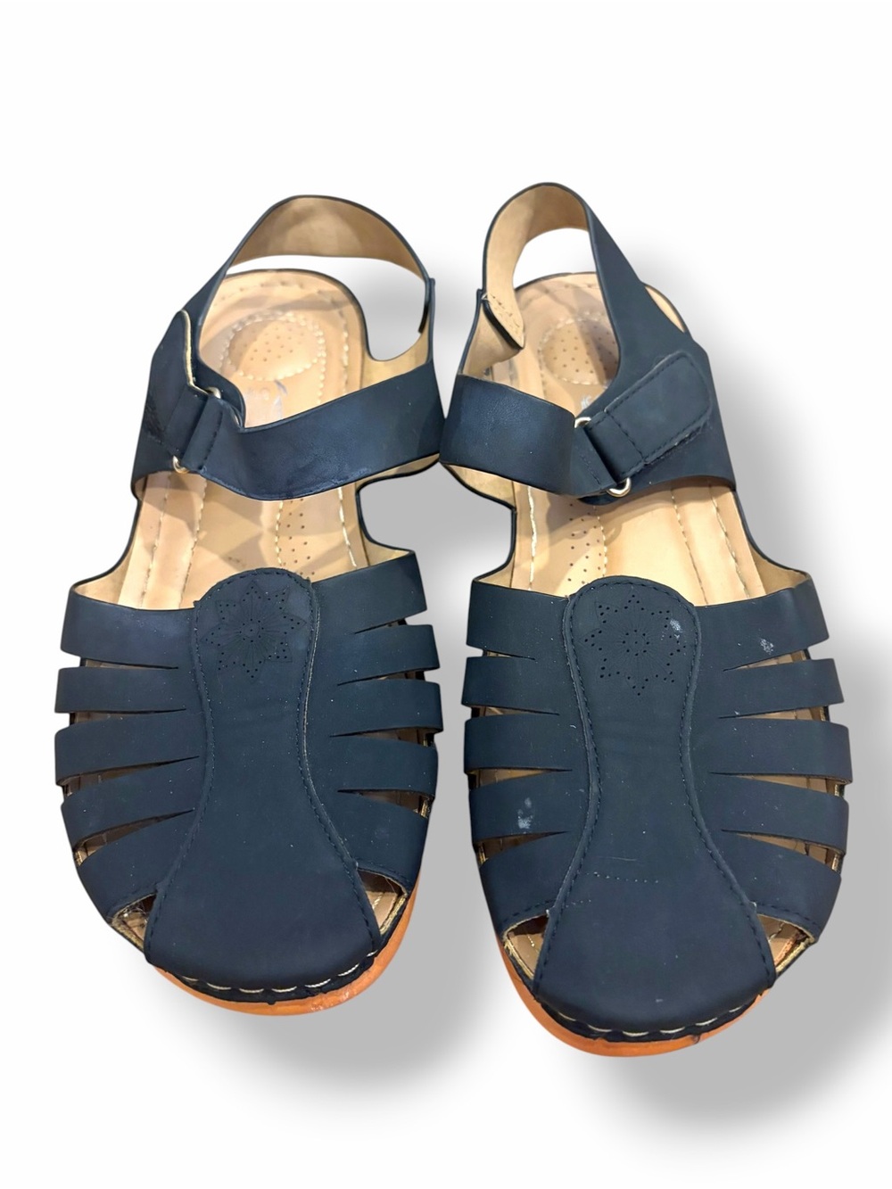 Black Comfort Fisherman Sandals Cushioned Footbed Velcro Strap Walking Shoes 10